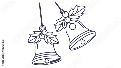 Delightful festive bells with holly create a happy holiday spirit for cheerful Christmas designs and invites