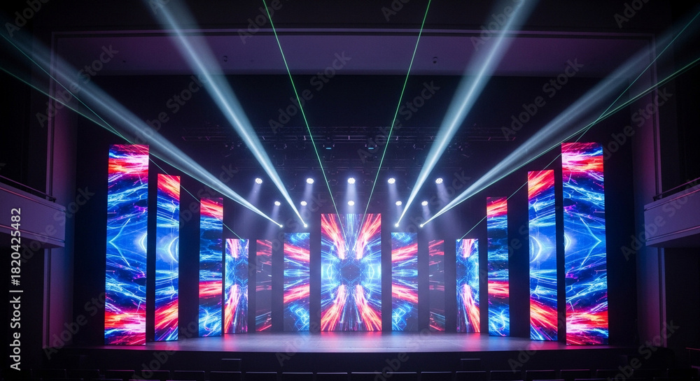 Fototapeta premium Colorful concert stage with dynamic lights and visual effects 