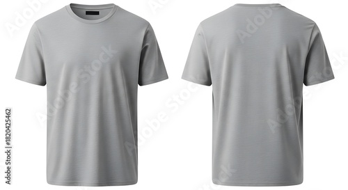 Front and back view of a plain grey tshirt isolated on white background