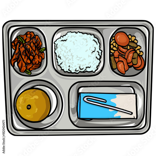 School Lunch Tray with Food Illustration Vector