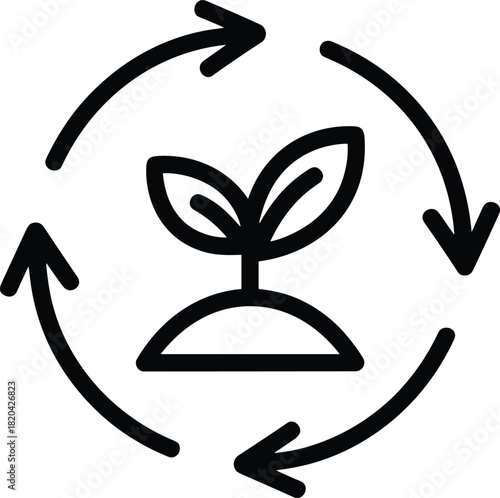 Sustainable plant growth cycle icon depicting environmental renewal process
