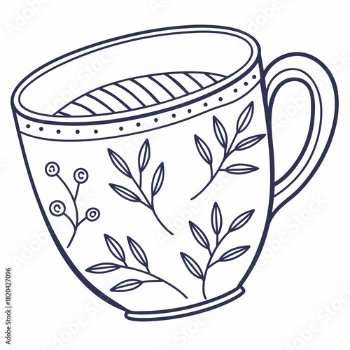 Charming botanical teacup design element for cozy lifestyle branding and delightful spring themed designs