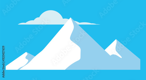minimalist mountain landscape, a pristine blue sky day featuring snow-capped peaks and a solitary cloud, simple and scenic vector design
