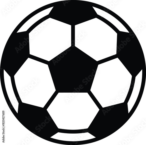 Soccer ball icon with classic black and white hexagonal pattern on white