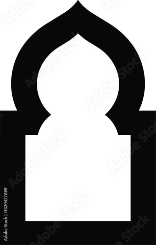 Moorish arch silhouette icon, elegant islamic architecture window frame art.