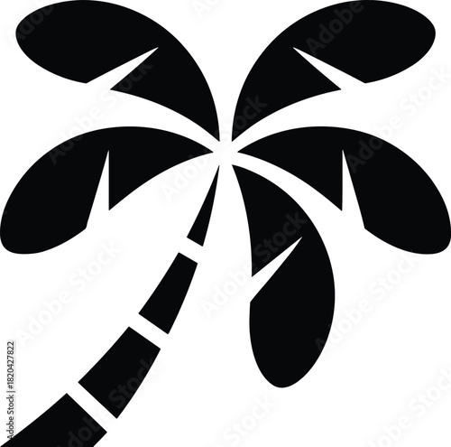 Minimalist black palm tree silhouette, vector icon for tropical holiday design elements.