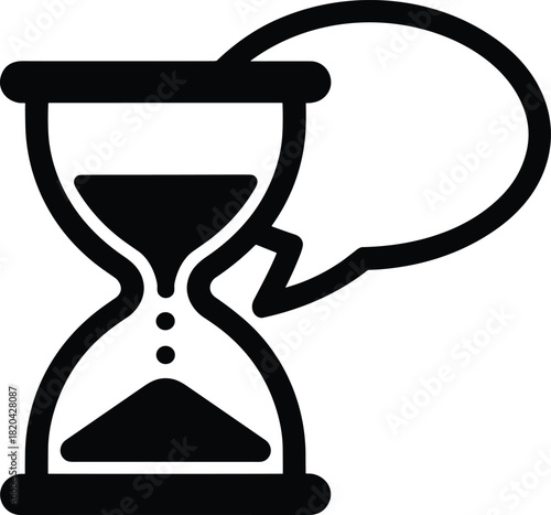 Hourglass icon with speech bubble, representing time and communication