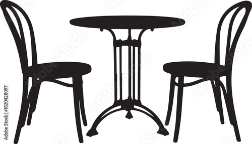 Bistro Table and Two Chairs Silhouette on White Background cafe outdoor