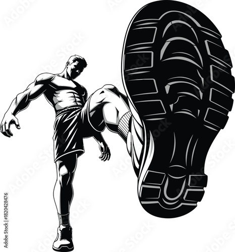 Man kicking foot sole shoe illustration vector design fitness athlete art eps silhouette