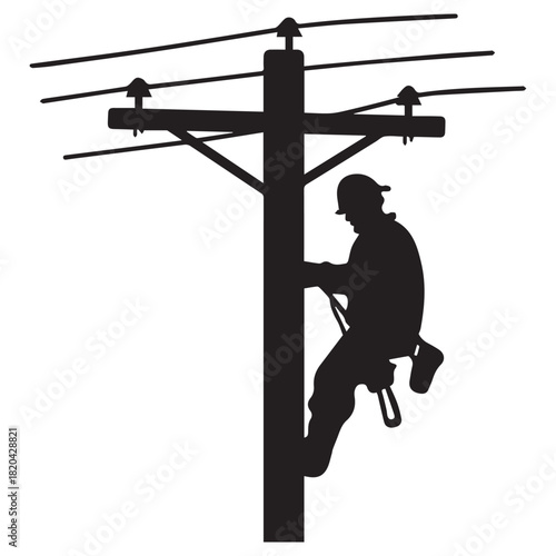 Lineman Electrician black shape icon silhouette vector flat illustration design on white background