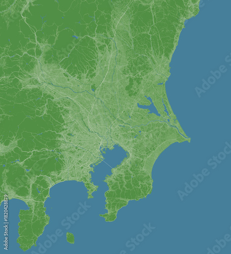 日本の関東地方の衛星写真風イラスト