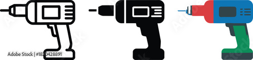 Three Variations of a Power Drill Icon vector , vector, three, icon, illustration, design, variations