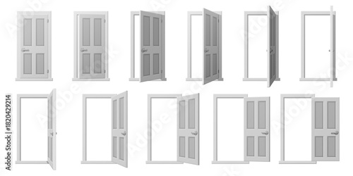 vector cartoon white door animation set, clipart isolated on transparent background. 

