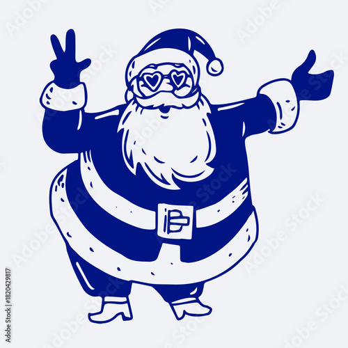 Cheerful Santa dancing in stylish heart-shaped sunglasses, spreading joyful party energy. A bold, modern Christmas character perfect for festive branding and holiday celebrations.