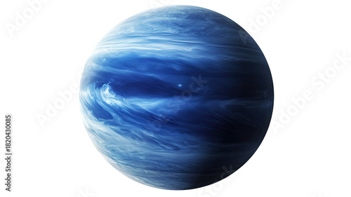 Neptune planet with vivid blue atmosphere and swirling cloud patterns showcasing distant celestial features isolated on black space background