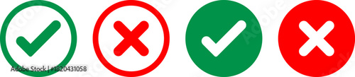 Set of green checkmarks and red xs in oval shapes