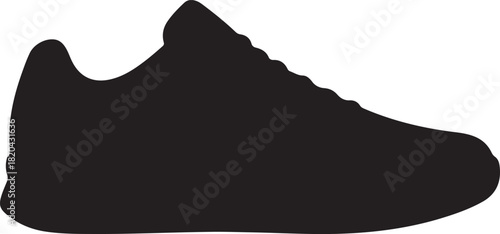 Solid Black Silhouette of a Sneaker or Athletic Shoe on White Background footwear