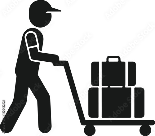 Porter pushing two suitcases on a luggage cart travel and delivery service