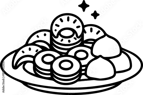 Delicious donuts dessert plate, sweet treat joy