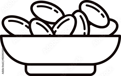 Almonds in bowl, healthy snack minimalist line art