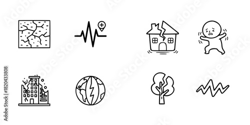 Earthquake and natural disaster icon set – emergency, home safety, environment vector pack