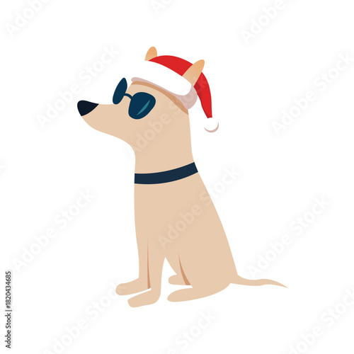 Cute white dog wearing santa hat illustration
