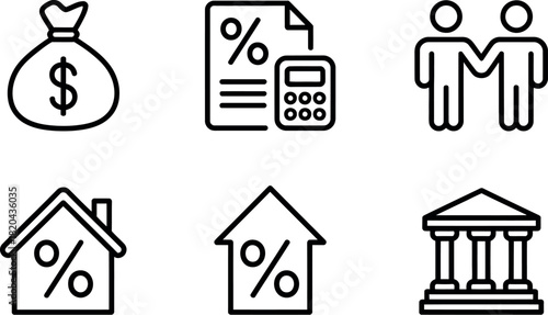 Set of finance and mortgage line icon collection