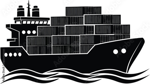 Cargo ship vector illustration black and white container ship graphic eps silhouette