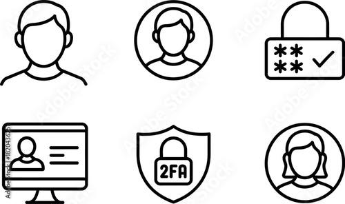 Set of security and user account line icon