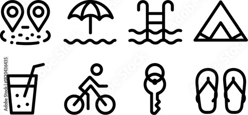 Set of travel and vacation line icon symbols