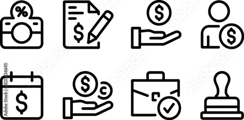 Set of finance and money line icon collection