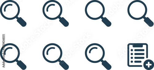 Set of search and add to list icon vector