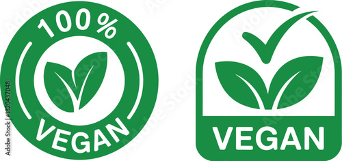Two green vegan certification logo icon set