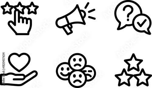 Customer feedback and rating icon set isolated on white
