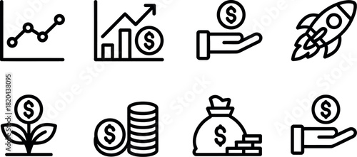 Set of finance and investment line icon graphic