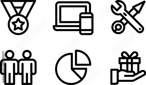 Set of six simple line icon for business