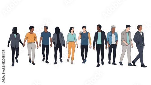 Diverse Group of People Walking Together, Promoting Unity and Inclusion