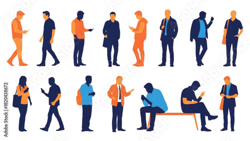 Modern Digital Lifestyle Silhouettes of People Using Mobile Phones for Communication and Information Access