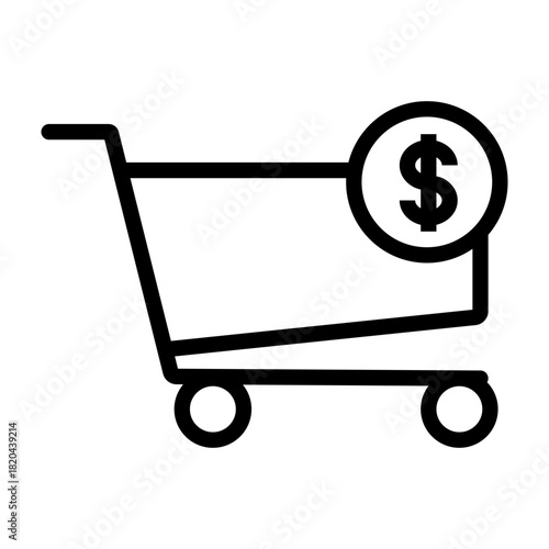 Shopping cart with dollar sign icon indicating purchase and financial transaction