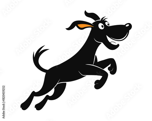 Dog jumping happy black cartoon illustration