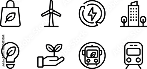 Set of eight line icon for green energy concept