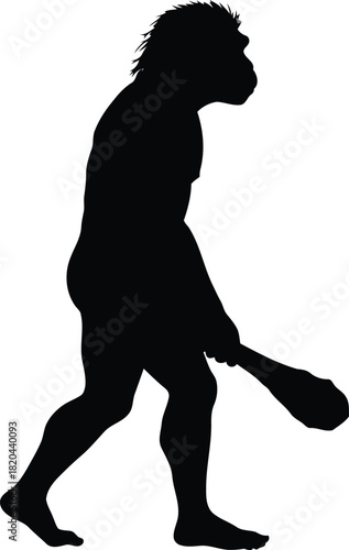 Prehistoric hominid silhouette with club - human evolution symbol