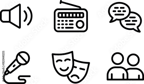 Communication and media icon set isolated on