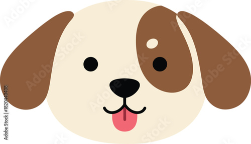 Adorable cartoon puppy face vector illustration with pink tongue
