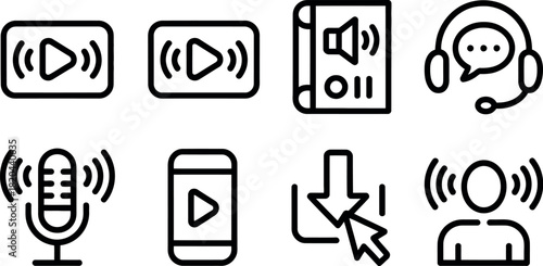 Set of audio, podcast, and media playback icon