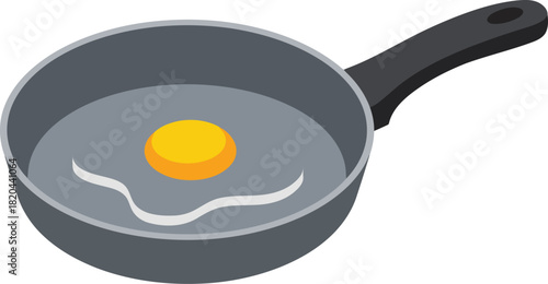 Isometric fried egg frying pan icon - breakfast food graphic