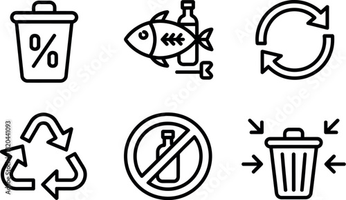 Set of line icons for recycling and waste management