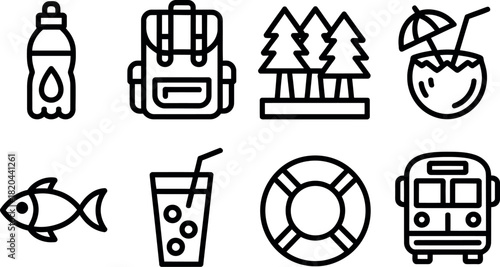 Set of travel and outdoor activity line icon