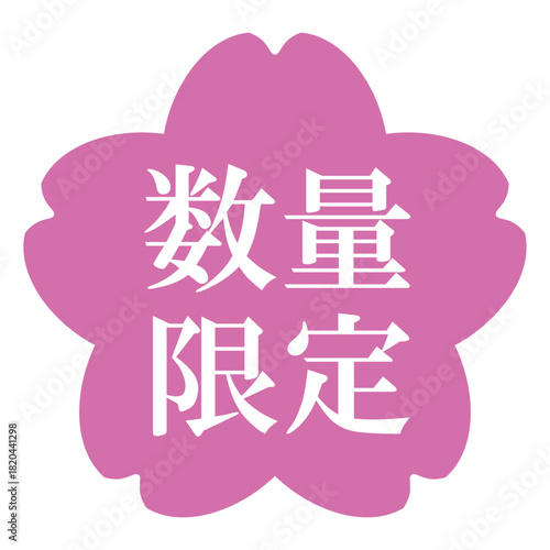 桜の花のイラスト素材　「数量限定」の文字入り　背景透過　ピンク
