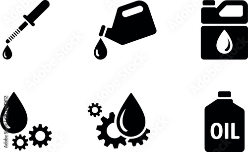 Set of black oil and lubricant icon symbols isolated